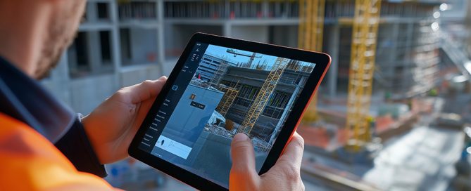 construction manager using digital tablet at construction site