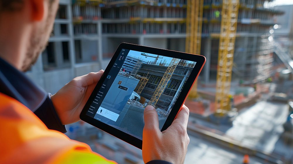 construction manager using digital tablet at construction site