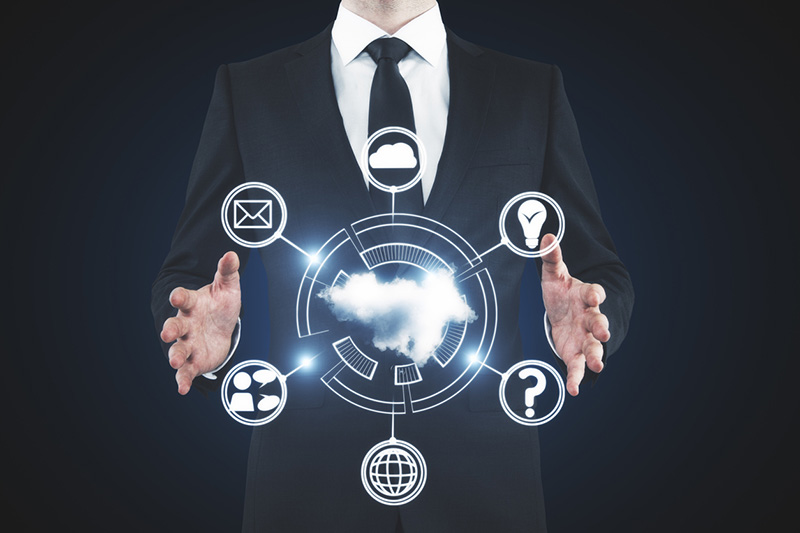 businessman and cloud interface