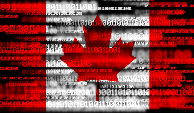canadian flag with code symbolizing cybersecurity in Canada