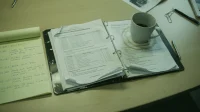 A printed ransomware incident response runbook open in a binder on a Canadian conference table beside a yellow legal pad with handwritten timeline notes