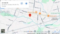 Map showing Fusion Computing Hamilton area office at 64 Hatt St, Dundas